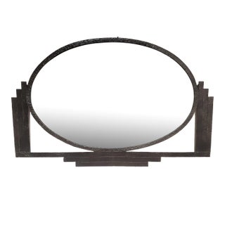 French Modernist Art Deco Hand Hammered Iron Beveled Mirror Circa 1930 For Sale