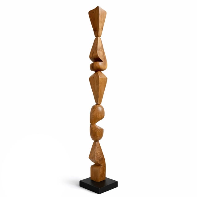 Contemporary Modern Teak Wood Abstract Sculpture on Stand For Sale - Image 3 of 6