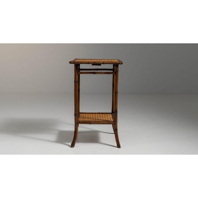 Wood Early 20th Century France Weathered Honey Oak Caned Oak Side Table For Sale - Image 7 of 11