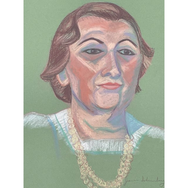 Chalk self portrait of woman. Artist signed.