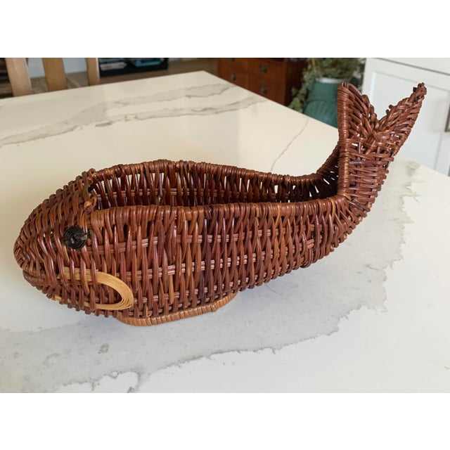 Vintage Wicker Whale Fish Catchall Basket For Sale - Image 4 of 5
