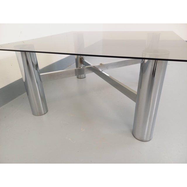 Vintage Italian Space Age Square Coffee Table in Smoked Glass and Chromed Metal, 1970s For Sale - Image 8 of 18
