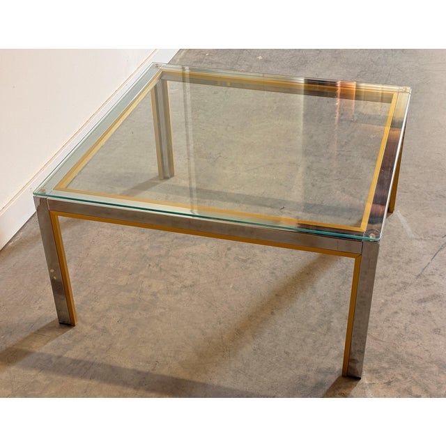 Romeo Rega Italian Chrome and Brass Glass Top Coffee Table, 1970s For Sale - Image 9 of 10