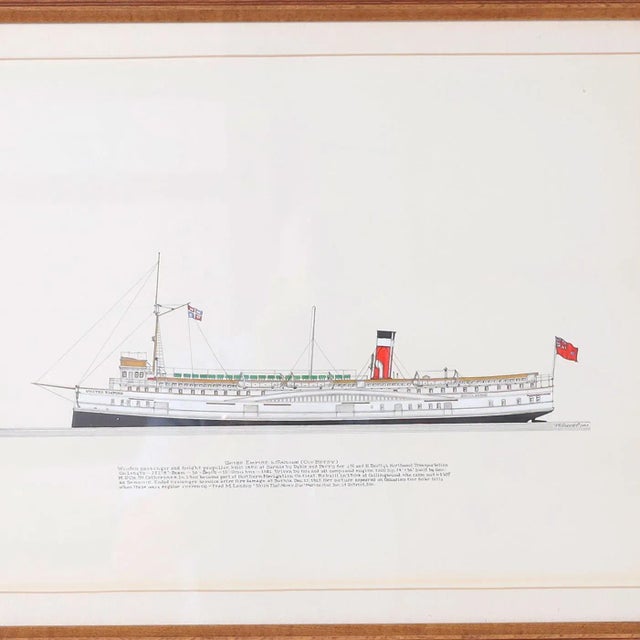 Ink and gouache painting on paper of a 19th century Great Lakes steamship executed in precise draftsman style and signed...