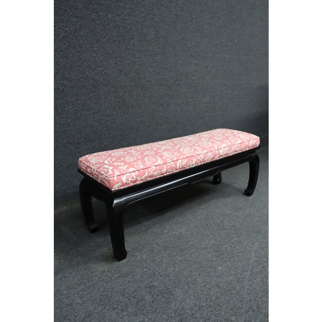 Late 20th Century Asian Style Upholstered Window Bench With Black Lacquer Base For Sale - Image 5 of 13