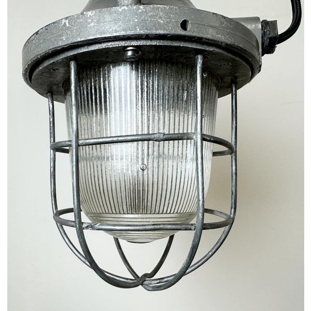 Industrial Grey Bunker Cage Light from Polam Gdansk, 1970s For Sale - Image 4 of 18