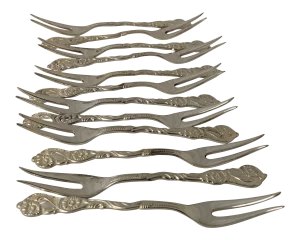 Vintage Sweden Nils-Johan Silverplate Cocktail Pickle Olive Serving Forks- Set of 12