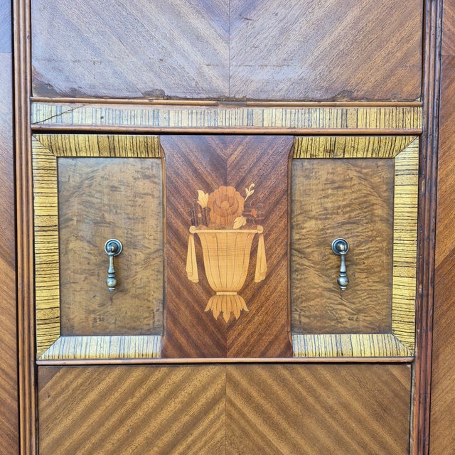1930s Art Deco Waterfall Double Chifferobe Armoire W/ Secretary Desk For Sale - Image 9 of 16