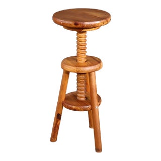 Vintage 70's Solid Pine Corkscrew Stool Studio Sculptor Piano Painter Industrial Boho For Sale