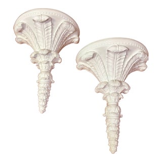Vintage Palm Beach Regency Serge Roche Style High Gloss White Palm Brackets - Newly Painted For Sale