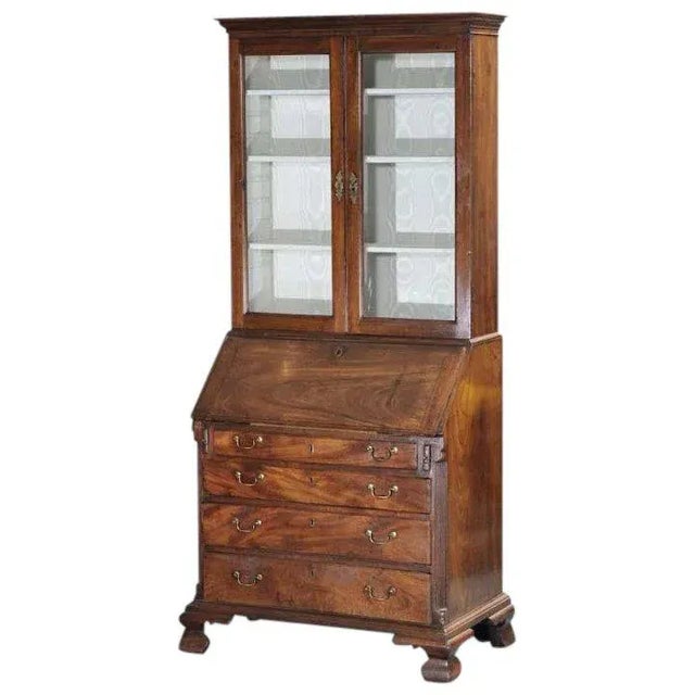 18th Century English George II Walnut Secretary Desk Display Cabinet For Sale - Image 9 of 9