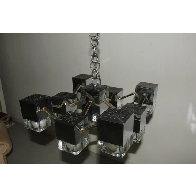 Italian Brass, Glass & Chromed Metal Cubic Chandelier by Gaetano Sciolari, 1970s For Sale - Image 10 of 14