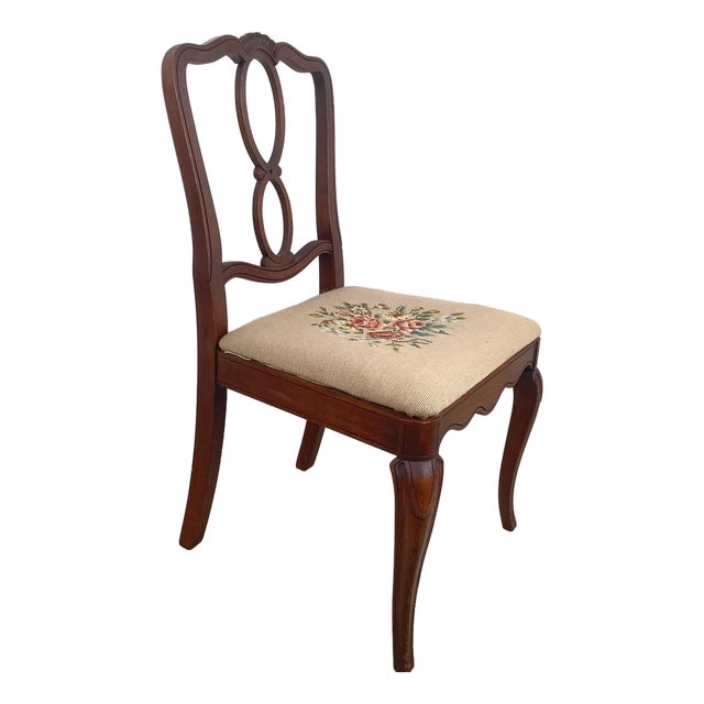 Queen Anne Style Side Chair With Needlepoint Seat For Sale