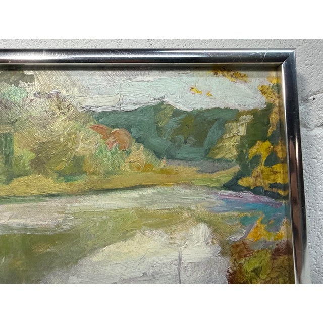 Vintage Original Miniature Abstract Expressive Oil Painting River Landscape Art For Sale In New York - Image 6 of 9