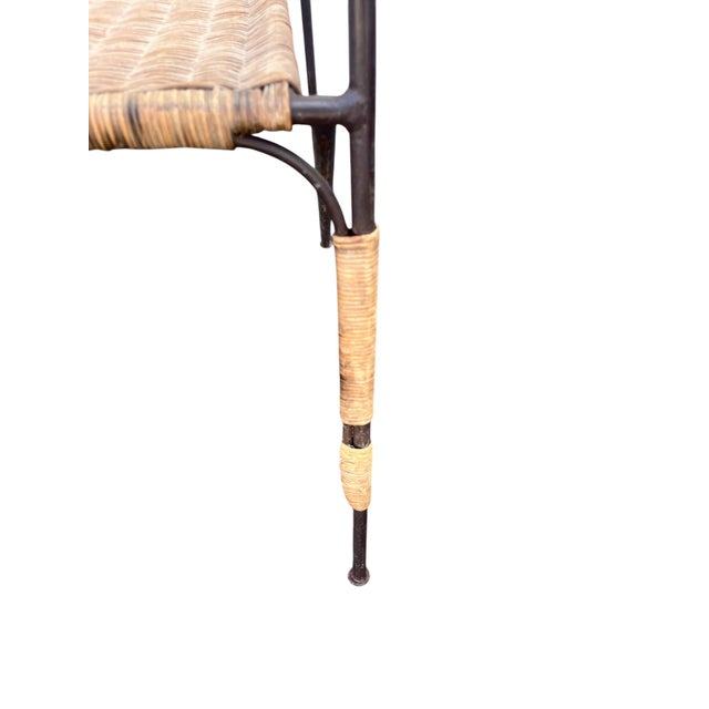 Sand Mid 20th Century Mid Century in the Style of Salterini Stackable Weaved Rattan Wrought Iron Chairs, Set of Four For Sale - Image 8 of 12