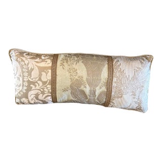 Vintage Italian Champagne and Pale Blue Fortuny Pillow. For Sale