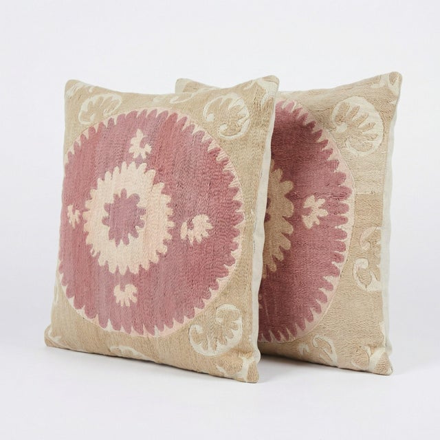 Mid-Century Modern Hand Embroidered Suzani Pillow Cover 24'' X 25'' - Set of Two For Sale - Image 3 of 4