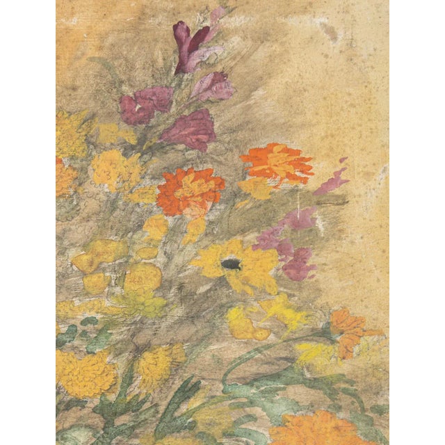 Art Deco Flowers, Watercolor on Thick Paper, Framed For Sale - Image 6 of 12