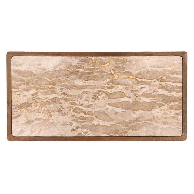Contemporary Organic Modern Marble Inset Walnut Kitchen Island For Sale - Image 3 of 9