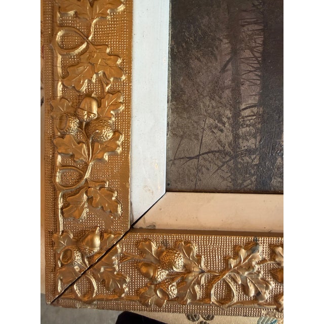 Antique 19th Century Landscape Oil Painting in Acorn & Oak Leaf Giltwood Frame For Sale In Atlanta - Image 6 of 8