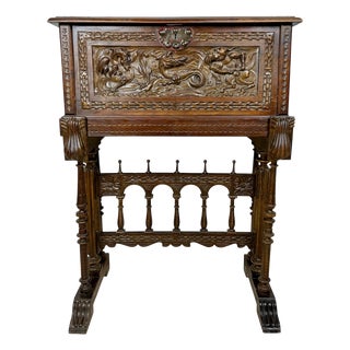 Spanish Carved Wood Bargueño with Figural Decoration, 1940 For Sale