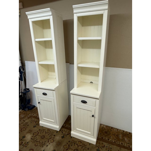 Wood Pottery Barn Aubrey Storage Shelf With Cabinet, Pair For Sale - Image 7 of 12