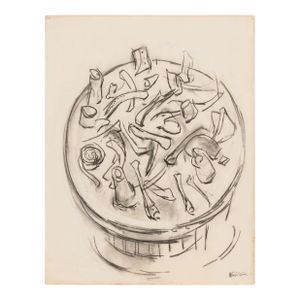 Manfred Schwartz Still Life of Waste Bin Charcoal