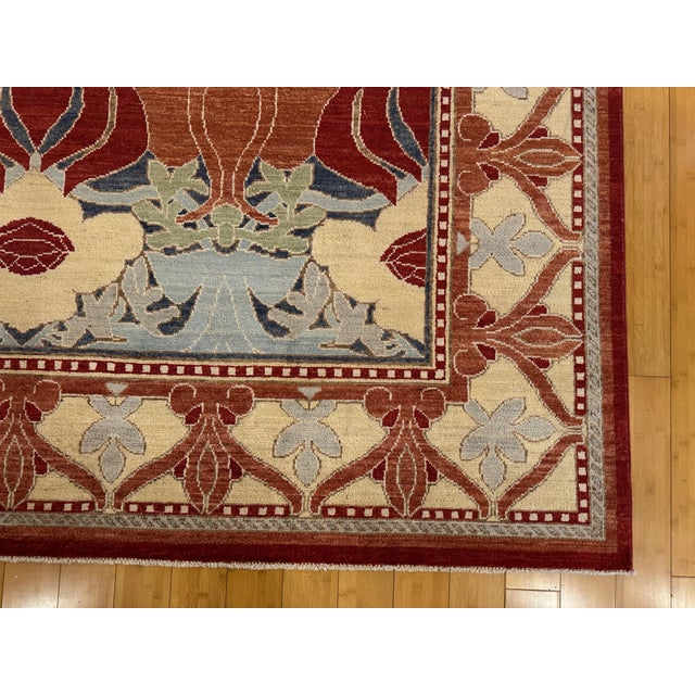 Art Deco Hand-Knotted Morris Style Rug – 9'2" X 11'10" – Arts & Crafts Floral Wool For Sale - Image 3 of 10