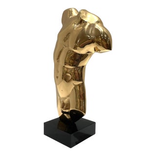 Late 20th Century Polished Bronze Male Torso Sculpture on Black Acrylic Base For Sale