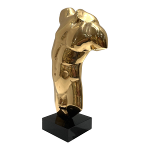 Late 20th Century Polished Bronze Male Torso Sculpture on Black Acrylic Base