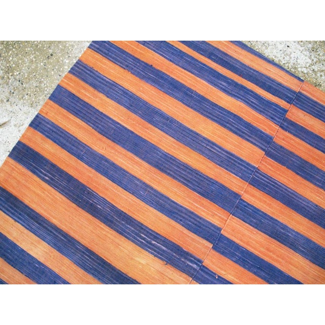 Textile Galerie Shabab Mid-20th Century Abstract Turkish Handmade Striped Flat-Weave in Persimmon Coral, Blue For Sale - Image 7 of 10