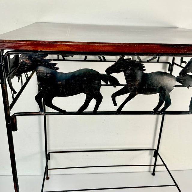 1990s Vintage Americana Southwestern Horse, Cowboy Boot, & Long Horn Steer Metal Framed Side Table For Sale - Image 10 of 17