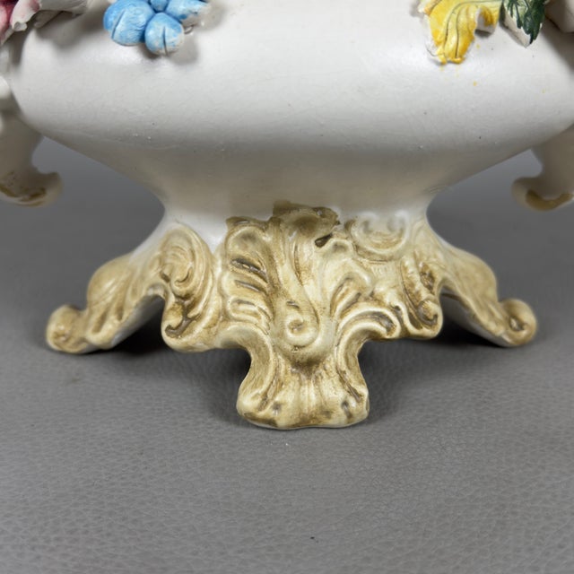 Vintage Porcelain Centerpiece Vase with Relief Flowers from Capodimonte, 1960s For Sale - Image 11 of 14
