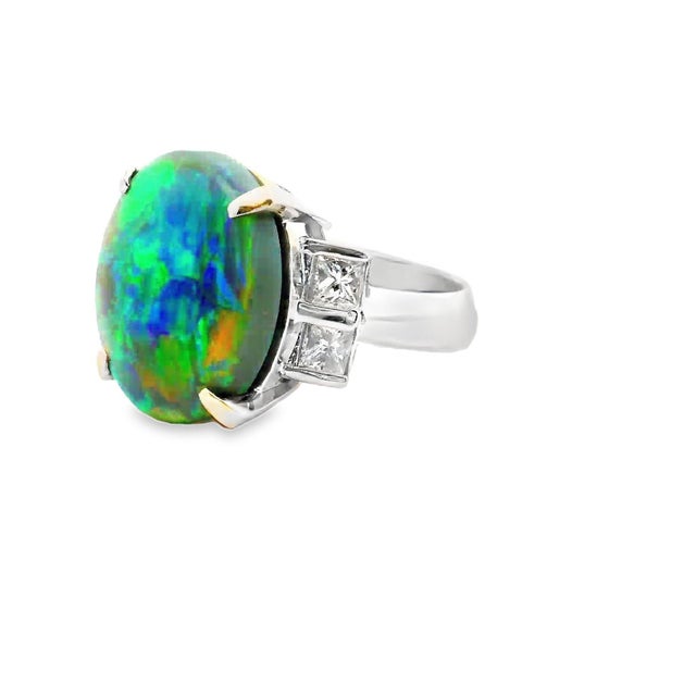 Contemporary 8.62 Carat Australian Opal Diamond Platinum Ring Size 5.25 For Sale - Image 3 of 4