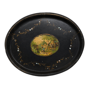 19th Century English Victorian Papier Mache Tray W/ Mother of Pearl Inlay