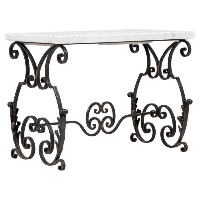 1950s French Cast Iron Side Table With Marble Top For Sale - Image 15 of 18