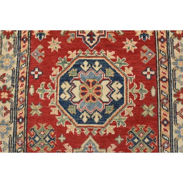 Red Kazak Runner 2’6” X 6’7” Red Wool Tribal Hand-Knotted Oriental Rug For Sale - Image 8 of 12