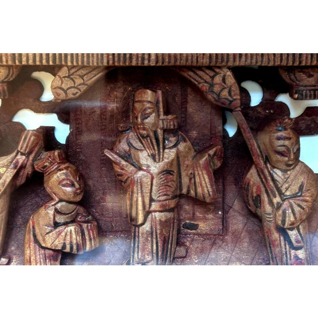 Brown Antique Chinese Carved Wood Door Lintel Framed in Shadow Box For Sale - Image 8 of 12