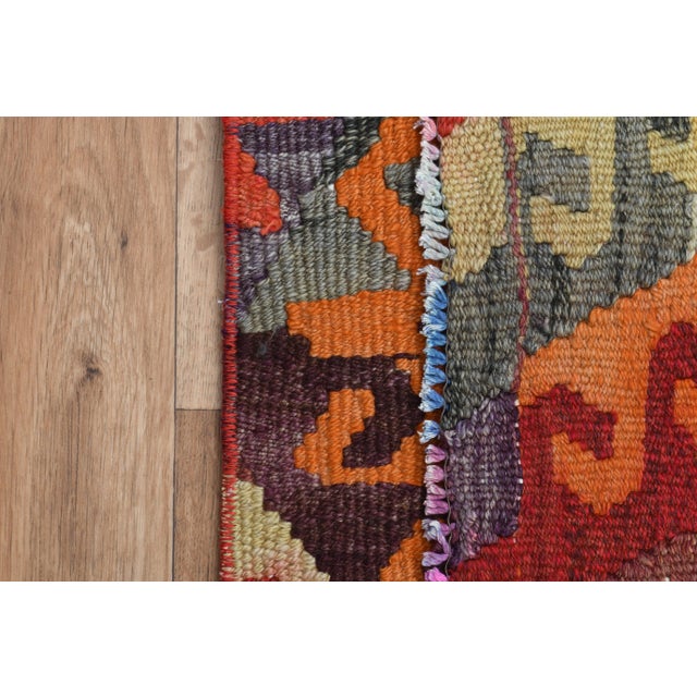 Colorful Orange Turkish Vintage Oushak Handmade Wool Runner Rug For Sale - Image 10 of 11