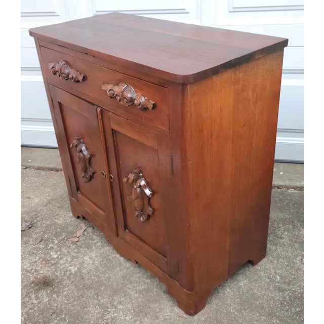 Late 19th Century 19th Century Victorian Carved Chest Side Cabinet With Protective Glass Top For Sale - Image 5 of 12
