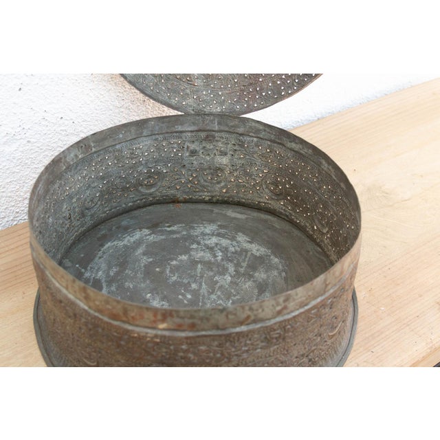 Large 14" Antique Indian Pierced Copper Box For Sale - Image 10 of 10