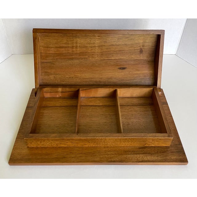 Signed Original Folk Art Hand-Carved Wood Storage Box With Hinge Lid For Sale In Los Angeles - Image 6 of 12