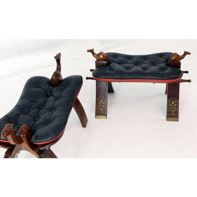 Wood Carved Rosewood Camel Benches Stools - a Pair For Sale - Image 7 of 9