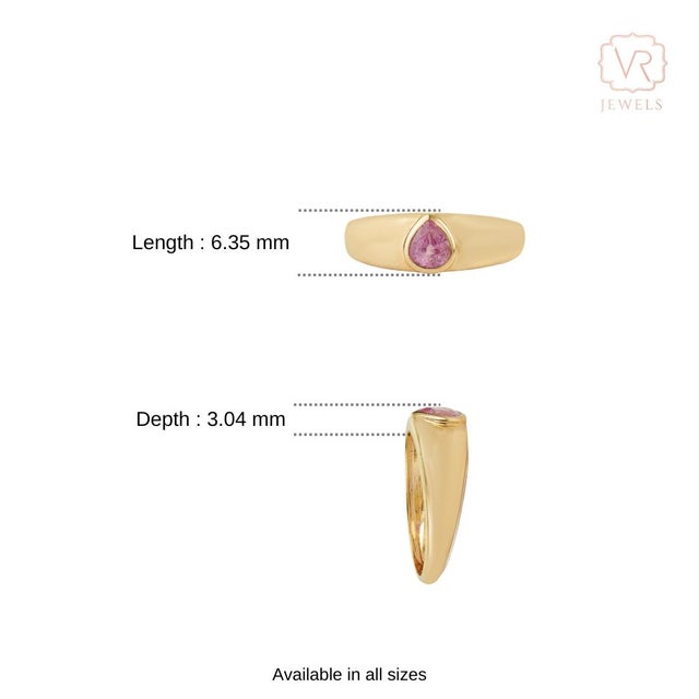 Contemporary Pear Pink Sapphire Bezel Set Signet Ring Size 5 in 14k Gold For Sale - Image 10 of 14