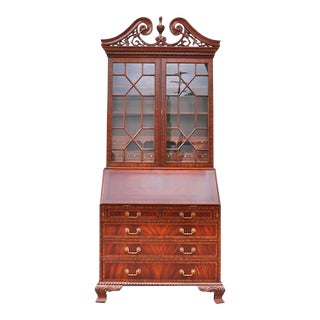1990s Maitland Smith Chippendale Mahogany Secretary Desk For Sale