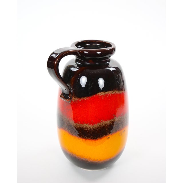 Contemporary Mid-Century West German Glazed Porcelain Vase, Yellow, Red & Brown 10" Tall For Sale - Image 3 of 11