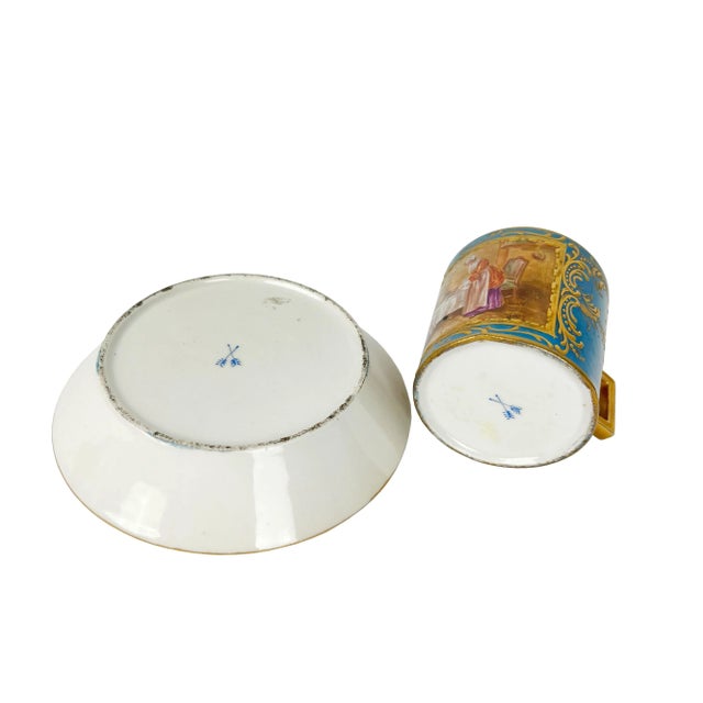 Blue 19th Century French Blue Ground Porcelain Cup & Saucer For Sale - Image 8 of 9