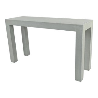 Mid Century Style Linen Wrapped Parsons Console Table For Sale