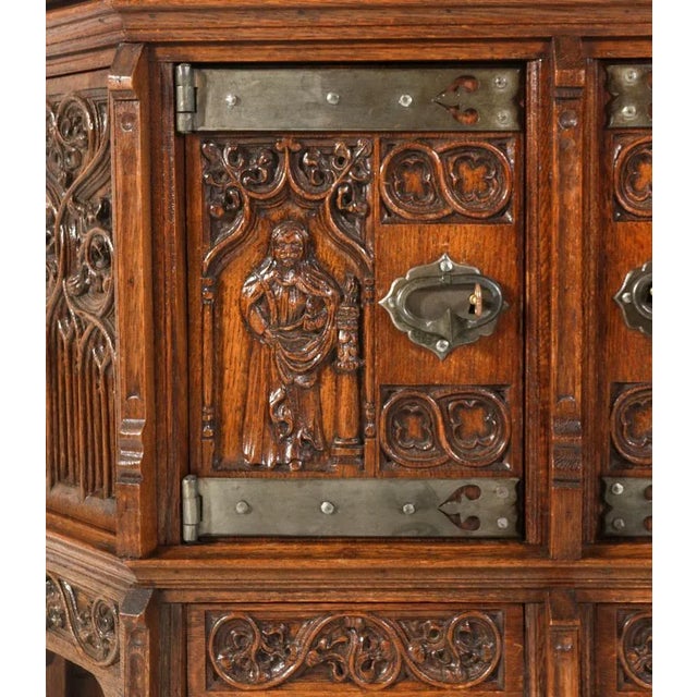Gothic Revival Oak Credenza, 1930s For Sale - Image 6 of 11