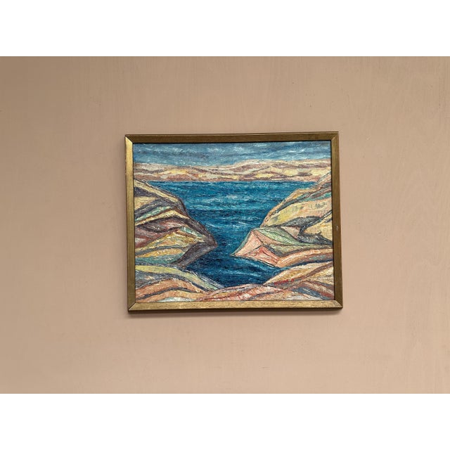 Original Vintage Swedish Oil on Canvas – “Sea View” by Alvar Andersson – Signed – Framed – 44 × 37 cm (17.3" × 14.6")...
